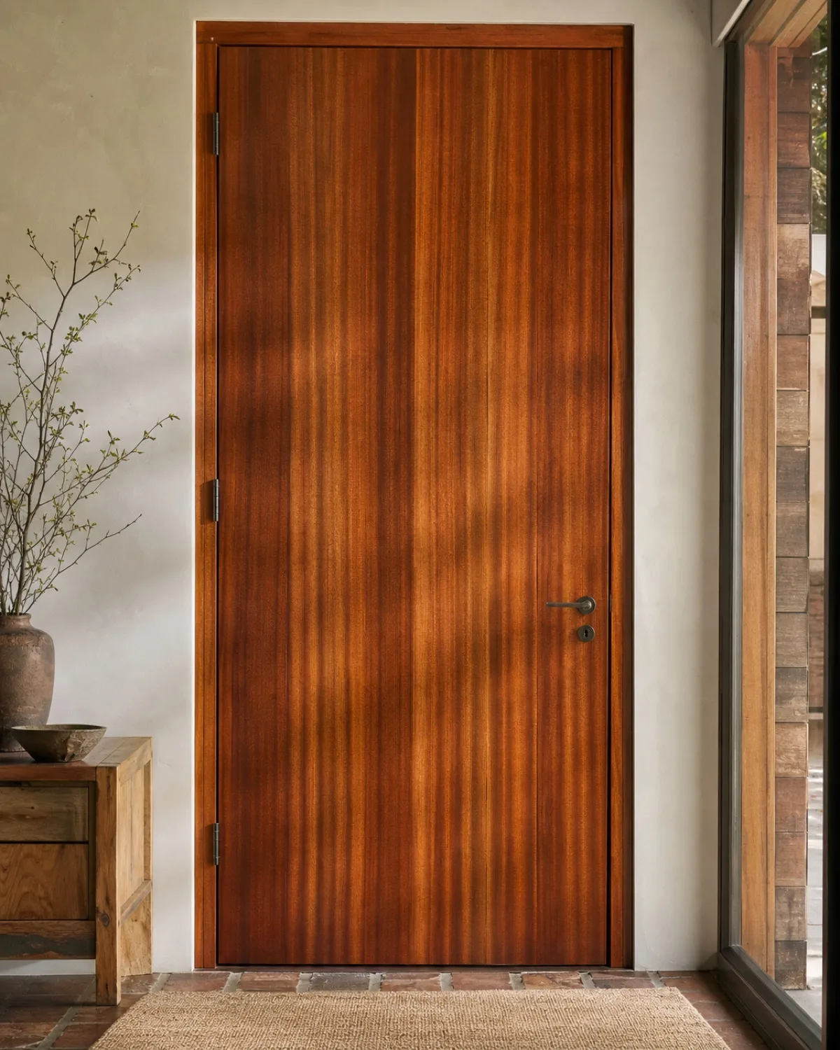 Solid sapele door showing its ribbon-stripe figure